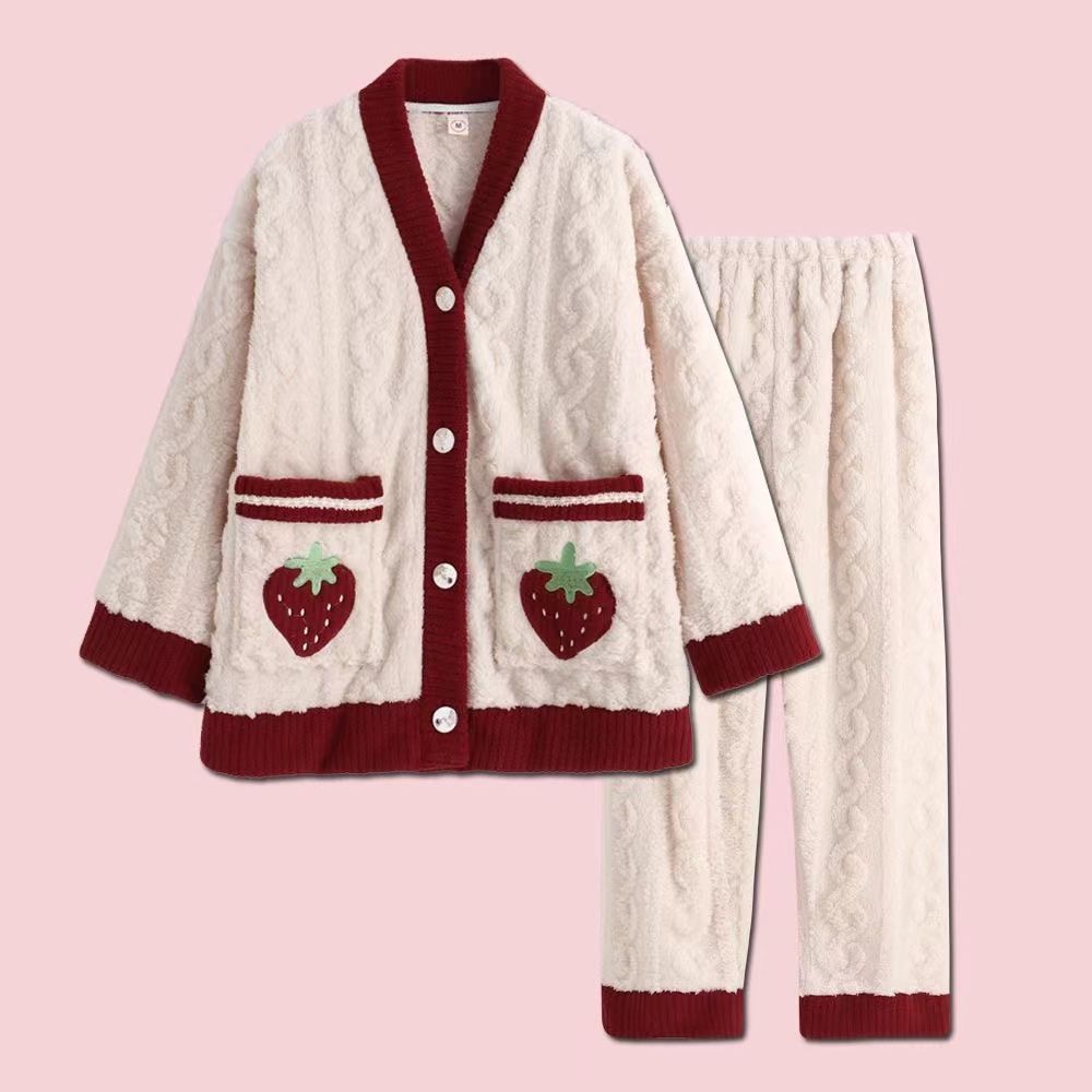 珊瑚絨睡衣女秋冬季新款網紅小香風學生寬鬆加厚法蘭絨家居服套裝