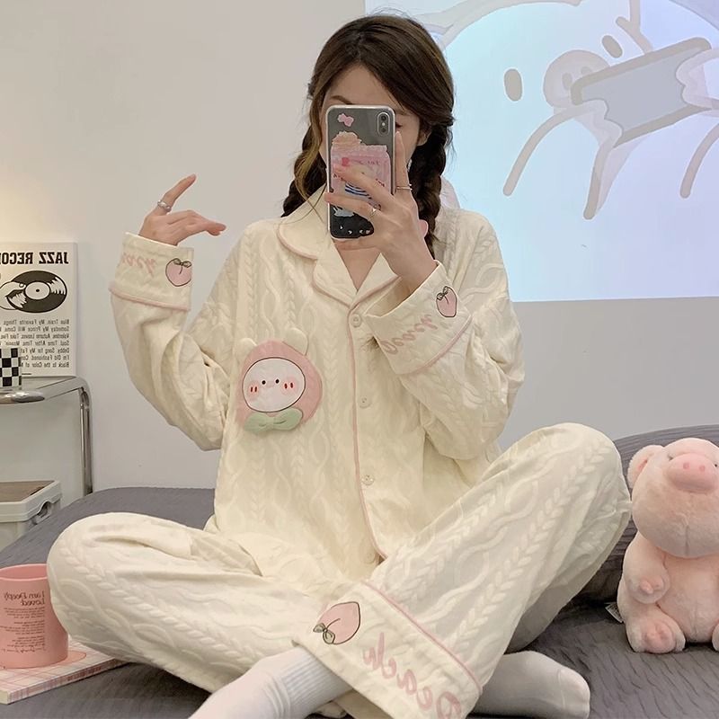 睡衣女款春秋冬季純棉長袖2023年新款學生甜美可愛女士家居服套裝
