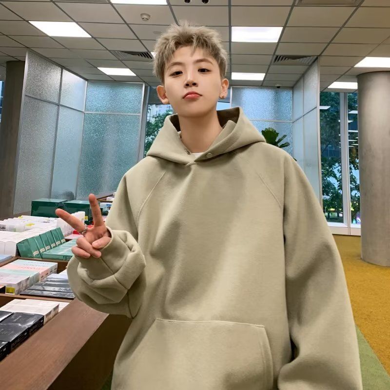 男女同款純色重磅外套男春秋款國潮高街連帽衛衣情侶淨版帽長袖