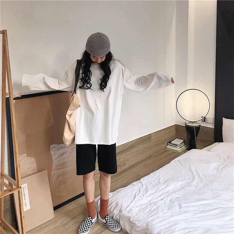 100%純棉長袖t恤女春秋2023新款寬鬆常規款百搭純色打底韓版上衣