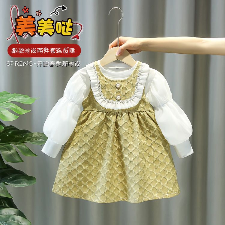 Girls Casual Cute Autumn Round Neck Lace Color Block Long Sleeve Spring Autumn Suit