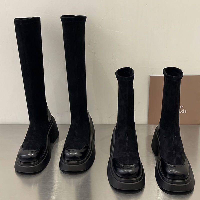 Boots Women's Boots 2023 Autumn and Winter New French Fashion Versatile Thick Heels Non-Slip Elastic Slim Boots Short Boots