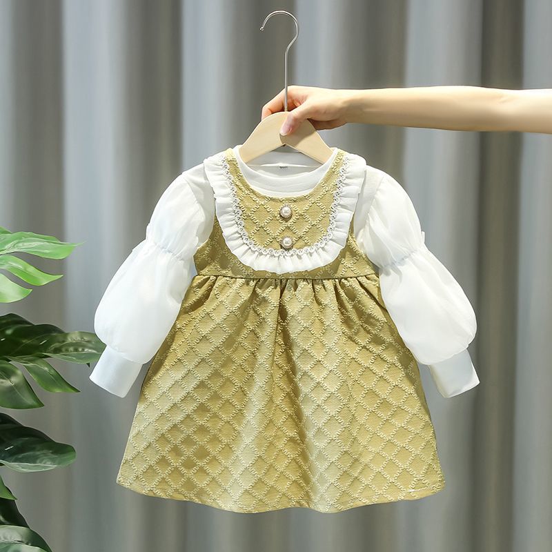 Girls Casual Cute Autumn Round Neck Lace Color Block Long Sleeve Spring Autumn Suit