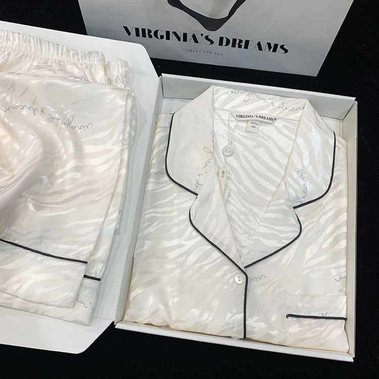 2023年新款輕奢白色絲綢睡衣女春秋季長袖長褲冰絲薄款家居服套裝