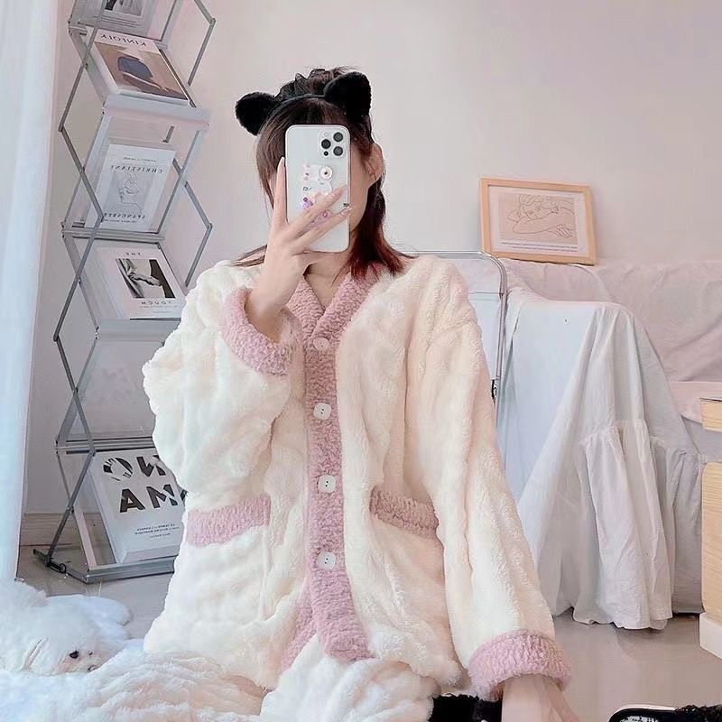 睡衣女冬季珊瑚絨2023年新款加厚加絨秋冬天保暖法蘭絨家居服套裝