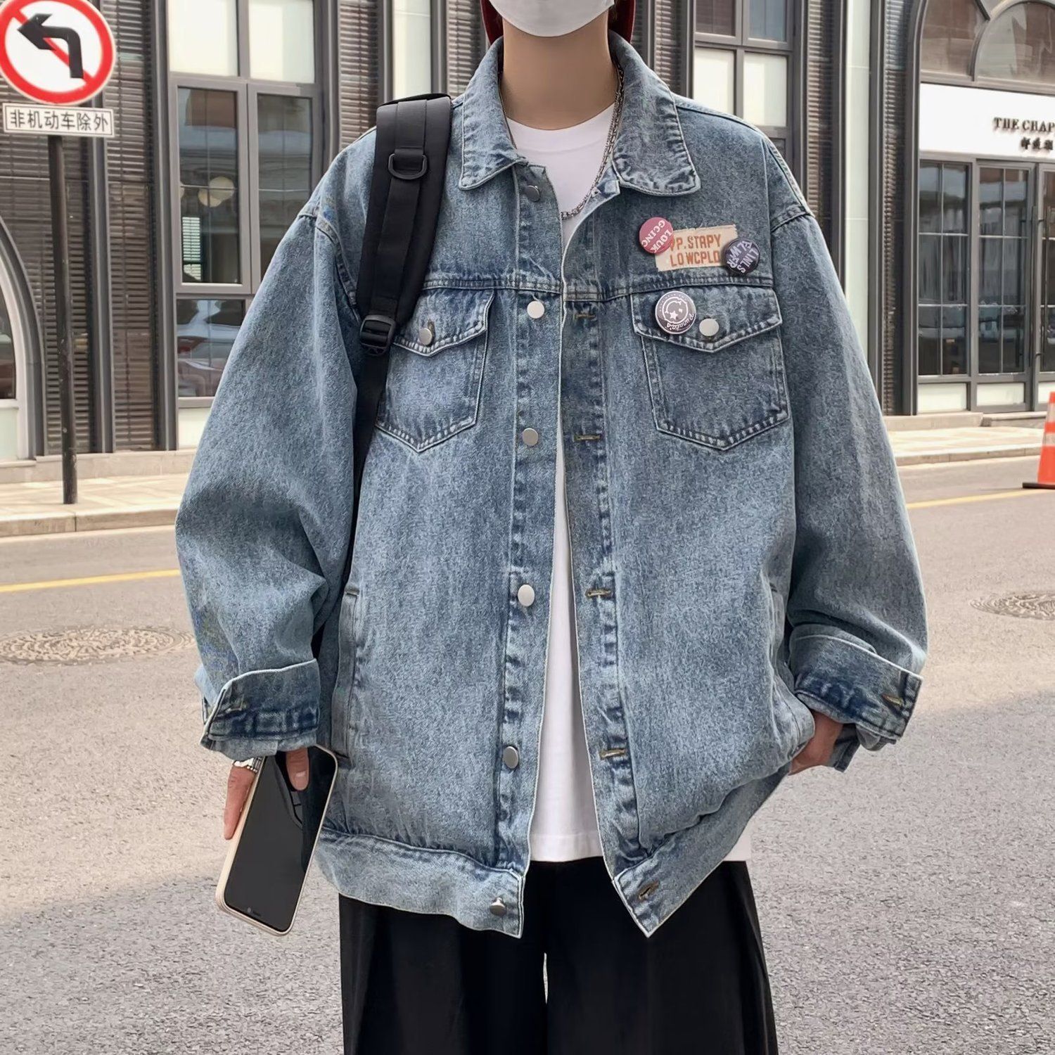 初秋新款港風ins牛仔外套男日系嘻哈個性寬鬆百搭夾克上衣潮穿搭