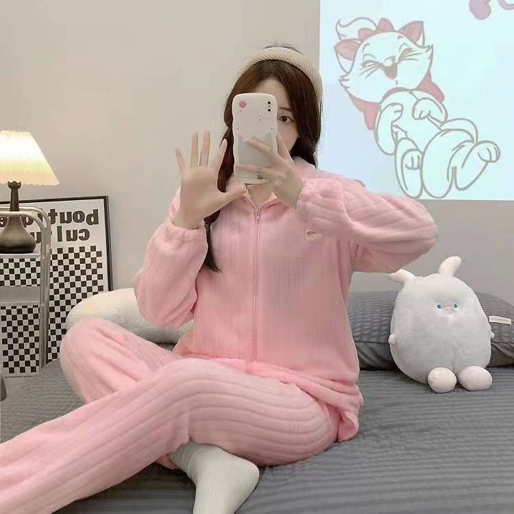睡衣女冬季網紅款加厚加絨新款棉衣睡衣法蘭絨家居服甜美大碼棉襖
