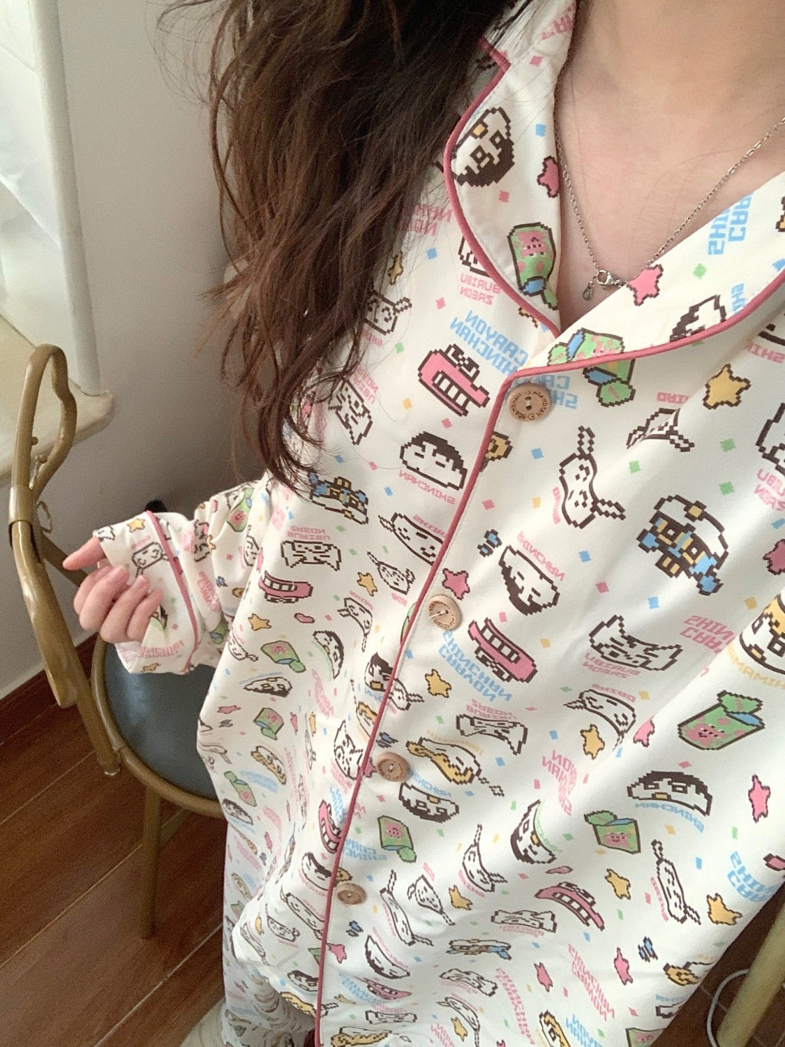 ins風可愛蠟筆小新睡衣女春秋新款卡通長袖長褲可外穿家居服套裝