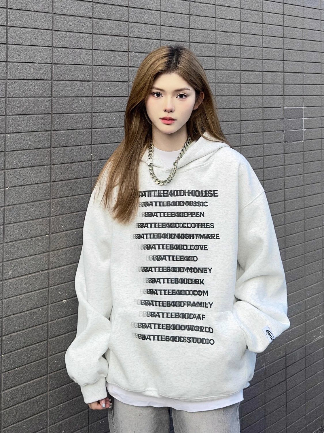 Heavy cotton national fashion American retro letter print hooded sweatshirt for women autumn and winter new loose couple coat trend