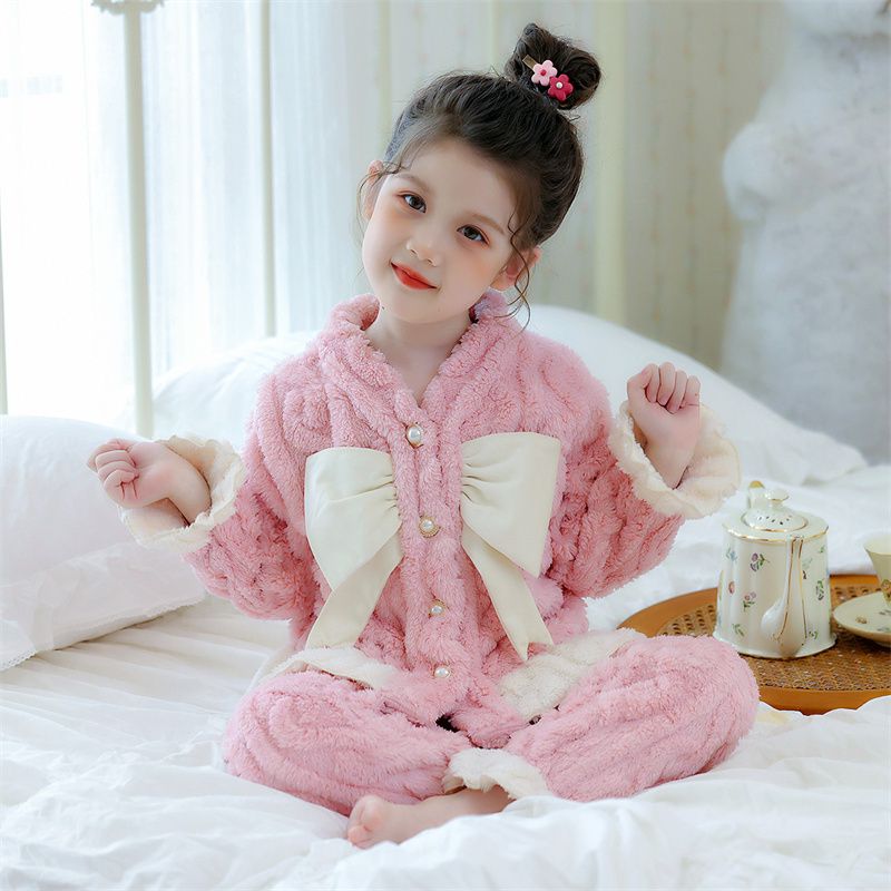 女童秋冬睡衣甜美可爱珊瑚绒加厚小女孩儿童装法兰绒家居服套装