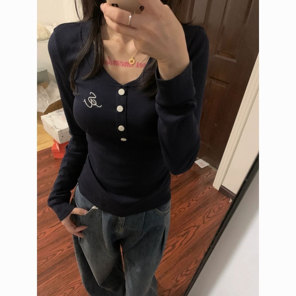 美式復古長袖t恤女秋季新款修身顯瘦甜辣妹別致網紅打底上衣ins潮