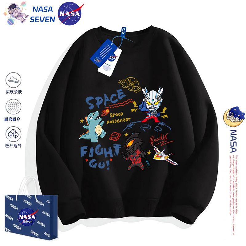 NASA卡通Q版賽羅奧特曼衛衣男童洋氣秋冬裝純棉長袖上衣中大童裝