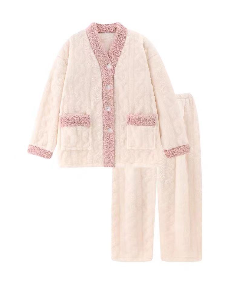睡衣女秋冬季珊瑚絨加絨加厚保暖冬天小香風法蘭絨甜美家居服套裝