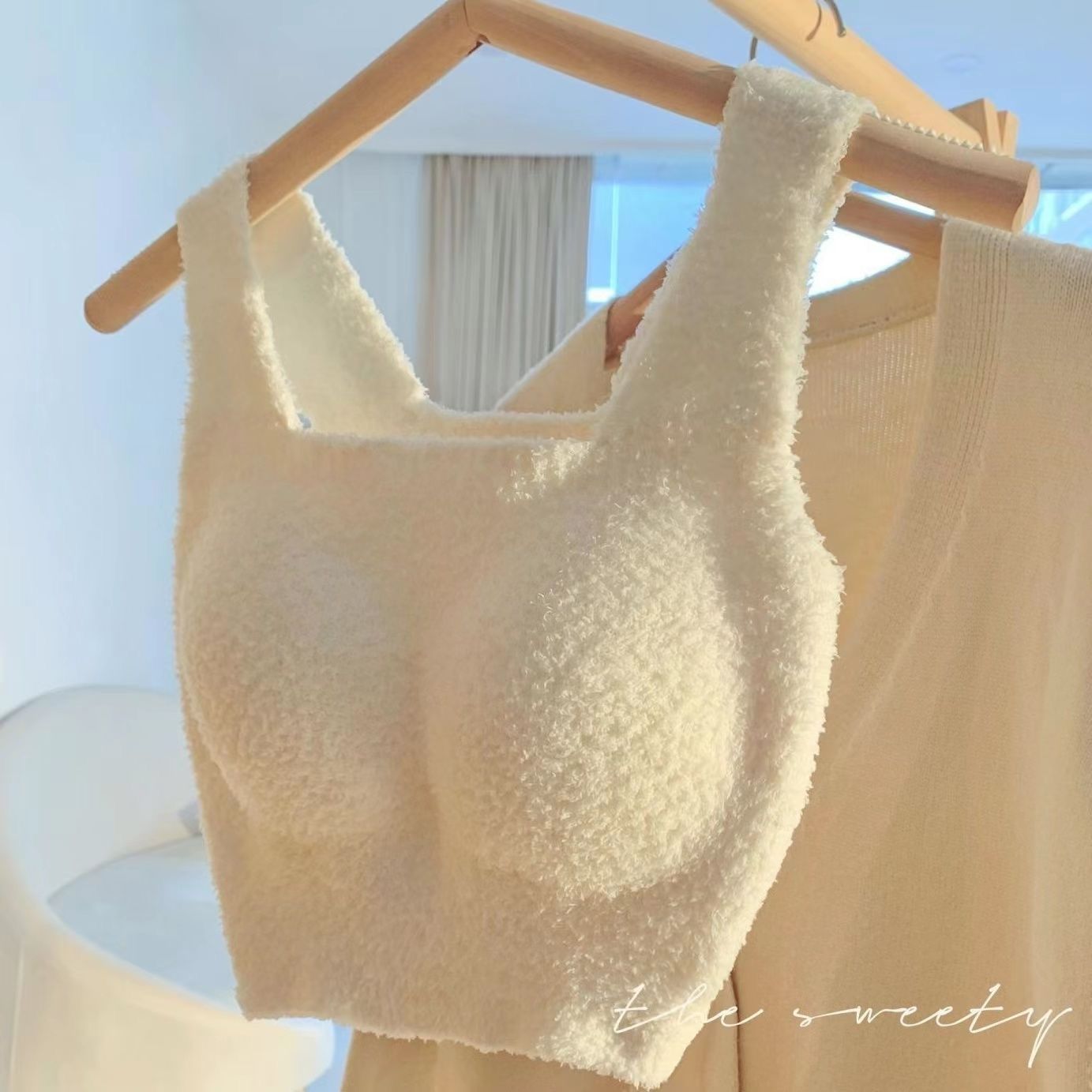 羊羔絨bra~秋冬保暖背心式免穿文胸一體式少女冬季加絨加厚內衣女
