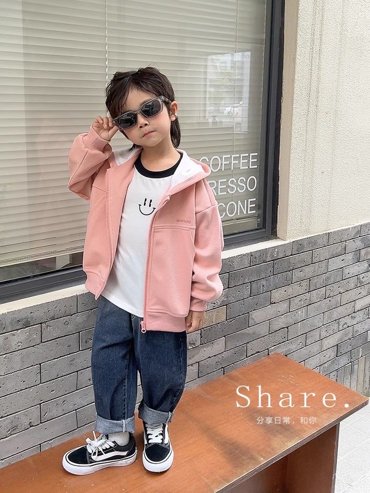 Boys' gradient velvet thickened jeans, spring and autumn children's clothing, fashionable baby and middle-aged children's casual trousers, trendy