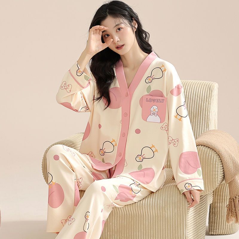新款睡衣女春秋季和服長袖套裝韓版寬鬆冬天高檔月子家居服可外穿
