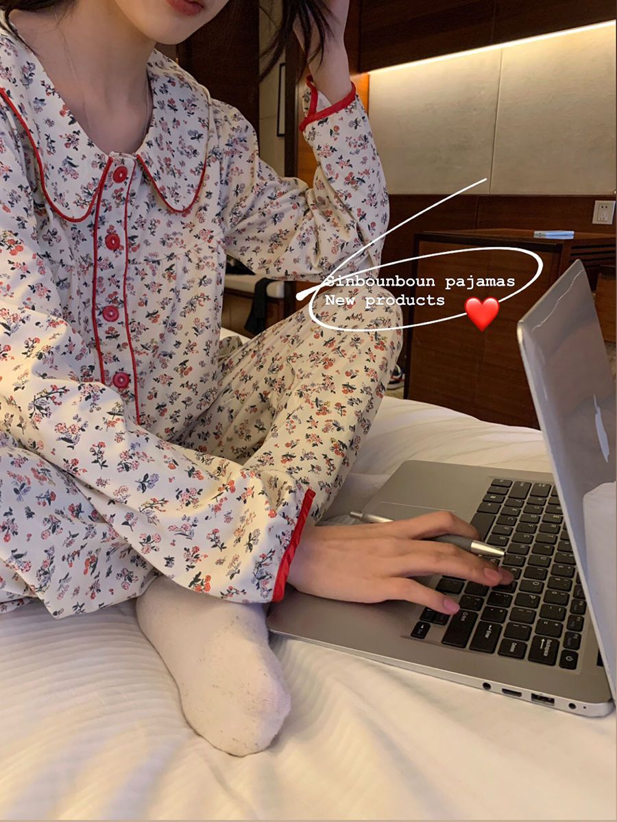 新款ins風睡衣女春秋季學生甜美小清新碎花家居服可外穿寬鬆舒適