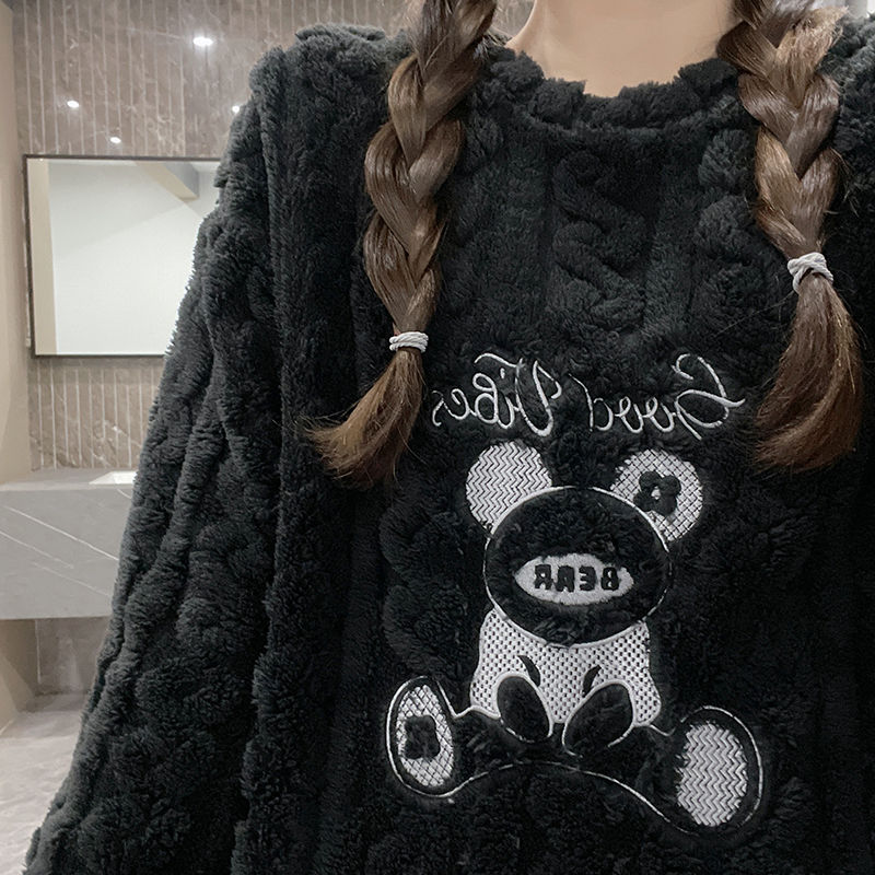 珊瑚絨睡衣女秋冬季加絨加厚長袖網紅款學生可愛法蘭絨家居服套裝