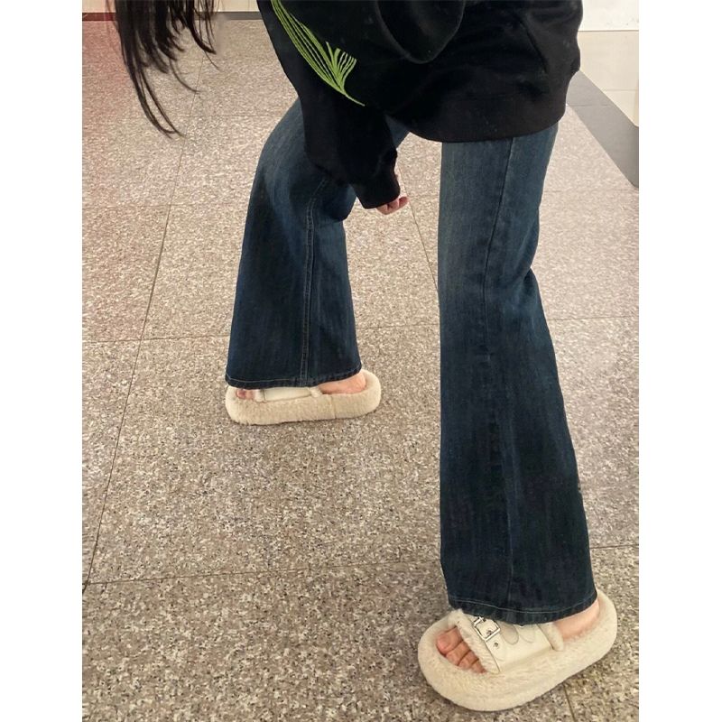 復古微喇叭牛仔褲女春秋高腰寬鬆顯瘦大碼胖mm直筒闊腿褲子ins潮