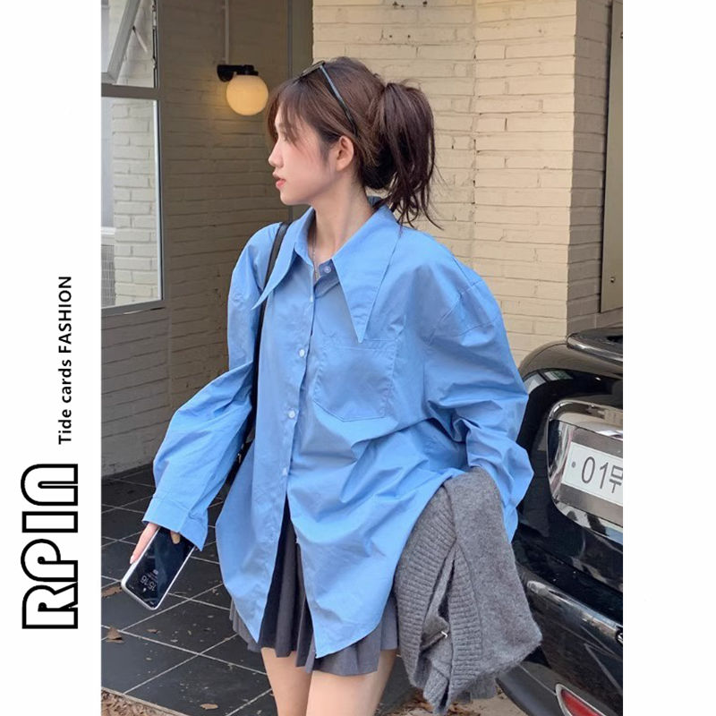 RPIN大碼2-300斤韓系長袖襯衫女秋季新款疊穿寬鬆顯瘦設計感上衣