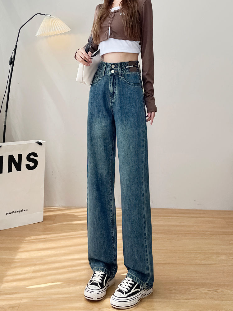 YSYOURS高腰直筒牛仔褲女春秋寬鬆復古大碼胖MM窄版闊腿褲子ins潮