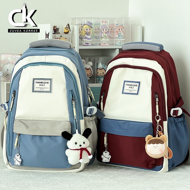 Schoolbags for girls, middle and high school students, large-capacity and durable backpacks, burden-reducing and spine-protecting, forest-style, versatile primary school student backpacks