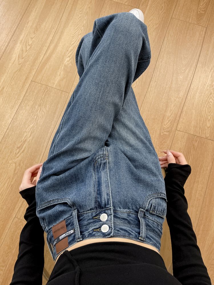 YSYOURS窄版闊腿牛仔褲女春秋高腰顯瘦直筒寬鬆大碼垂感拖地褲子