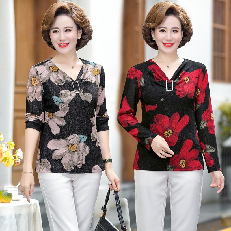 時尚媽媽秋裝打底衫中年女2023年新款時尚韓版台灣沙長袖t恤彈力