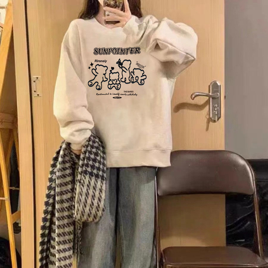 美式灰色衛衣女無帽oversize設計感小眾秋冬寬鬆bf慵懶風長袖上衣