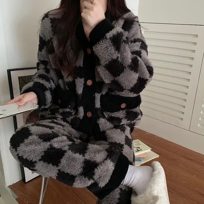 珊瑚絨睡衣女秋冬季加絨加厚2023年新款拉鏈卡通法蘭絨冬天家居服