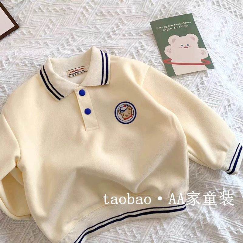 Children's Polo shirt long-sleeved sweatshirt 2023 autumn new style Korean style casual and versatile tops for boys and girls