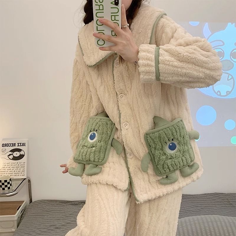 2023年新款睡衣女冬季珊瑚絨加厚加絨秋冬天保暖法蘭絨家居服套裝