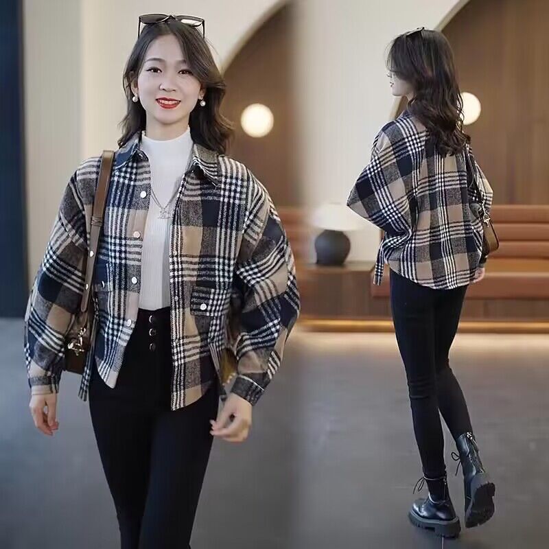 寬鬆百搭短款外套女2023秋冬新款小眾設計感襯衫減齡遮肚長袖上衣