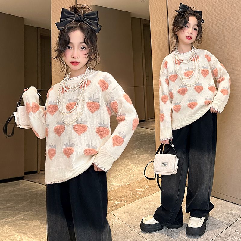 女童毛衣2023新款春秋兒童針織衫大童洋氣秋冬打底衫童裝秋裝上衣
