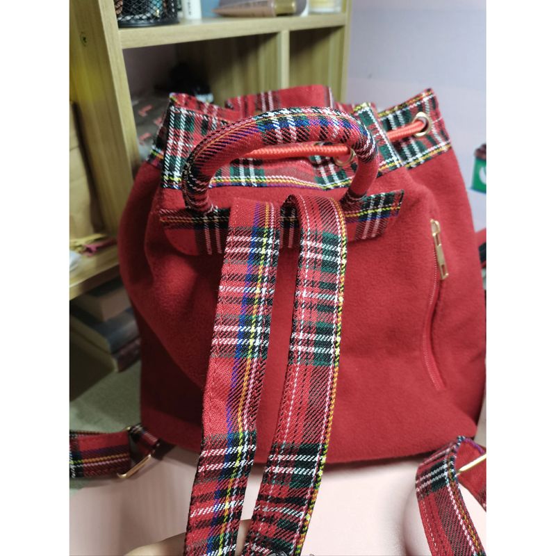 Japanese cute Hello kitty retro red plaid plush backpack college style super Christmas small backpack for women