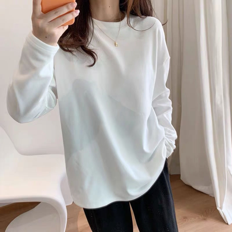 Double-sided German velvet bottoming shirt for women in autumn and winter  new long-sleeved round neck T-shirt for women with large size fat mm top