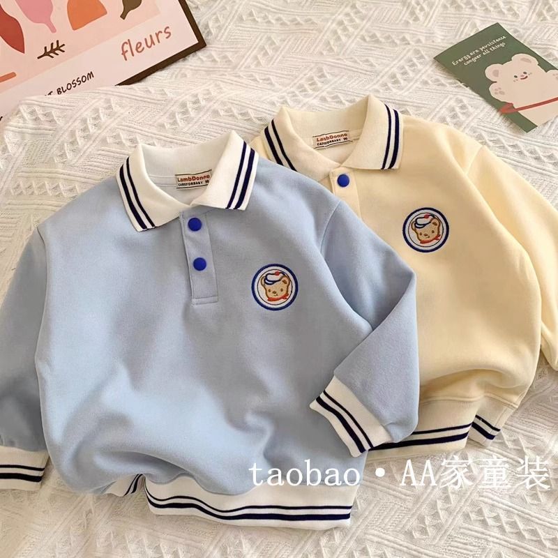 Children's Polo shirt long-sleeved sweatshirt 2023 autumn new style Korean style casual and versatile tops for boys and girls