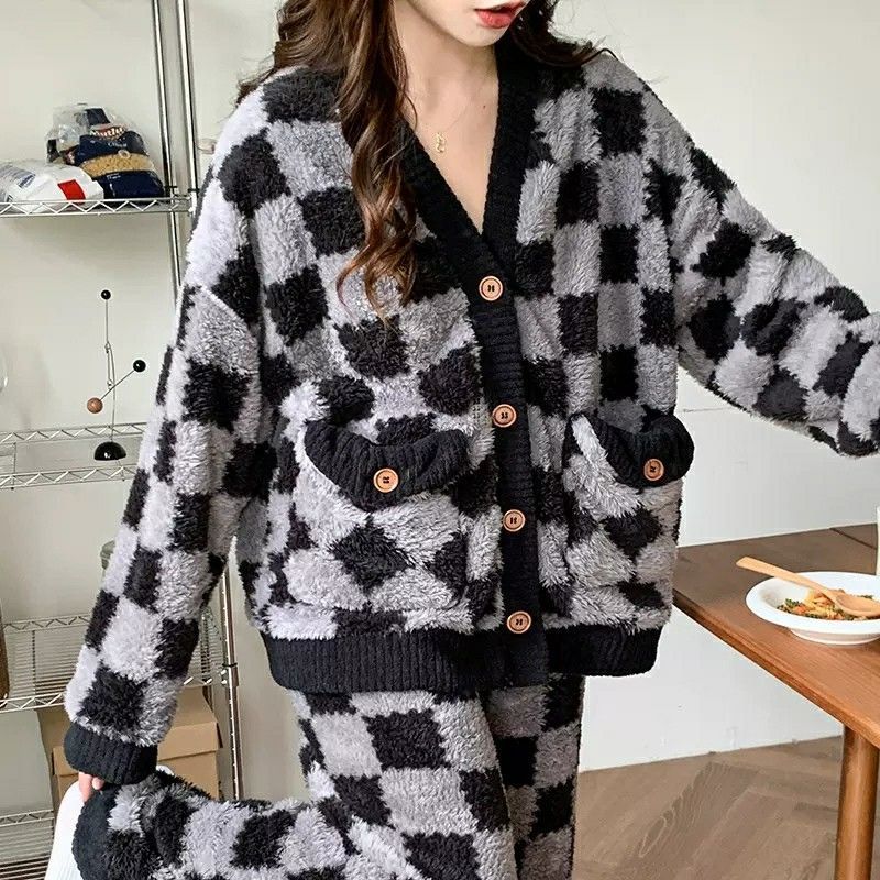 珊瑚絨睡衣女士2023新款秋冬季加絨加厚保暖冬天法蘭絨家居服套裝
