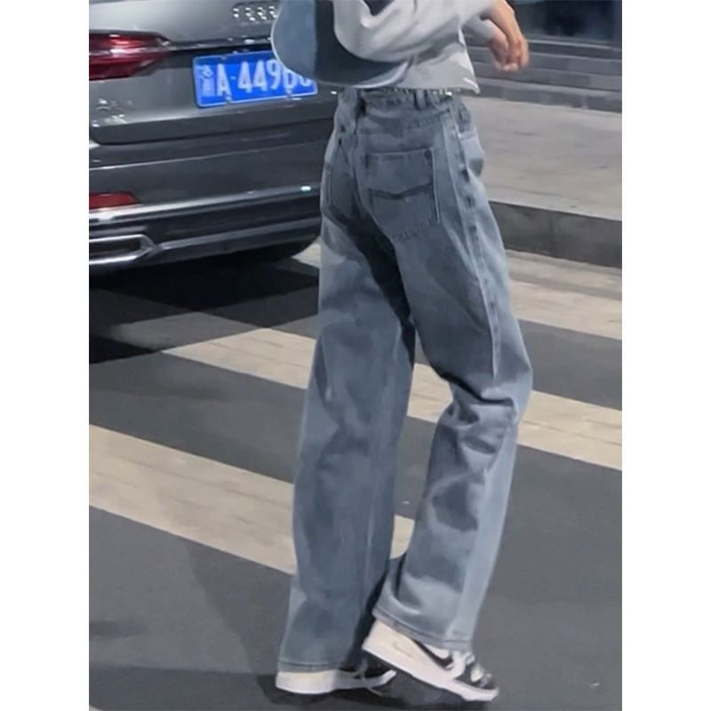 復古高腰小個子闊腿牛仔褲女秋冬新款直筒寬鬆顯瘦窄版垂感拖地褲