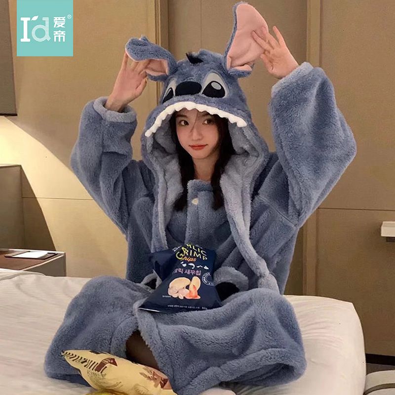 愛帝珊瑚絨睡衣女冬季庫洛米超萌睡袍卡通外穿加厚保暖家居服套裝