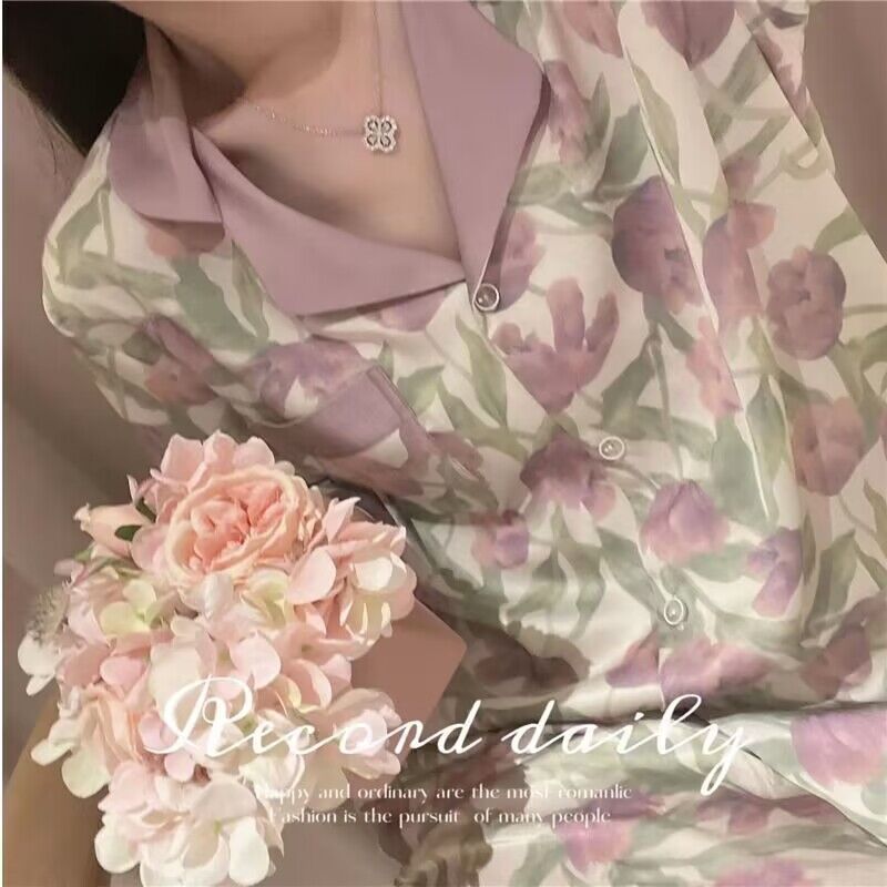 韓版睡衣女春秋季新款長袖冰絲甜美鬱金香網紅高級感家居服套裝冬