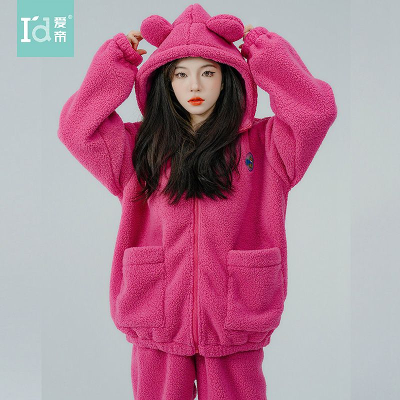 愛帝珊瑚絨睡衣女冬季卡通甜美可外穿加厚保暖家居服套裝熱銷款