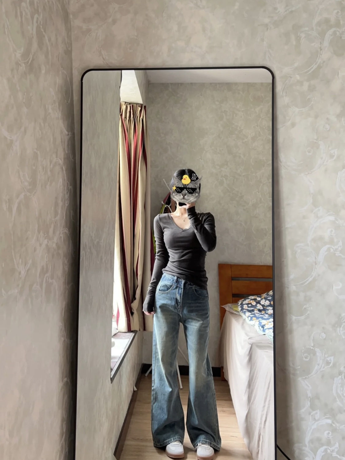 復古水洗牛仔褲女2023秋季高腰寬鬆直筒闊腿褲做舊拖地褲長褲ins
