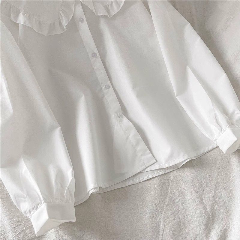 白色娃娃领长袖衬衫女初秋季新款洋气减龄衬衣设计感显瘦叠穿上衣