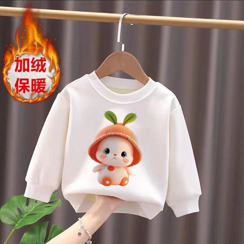 Plush children's sweatshirts, girls' warm tops, men's and women's baby round neck T-shirts, baby autumn and winter thickened bottoming shirts, trendy