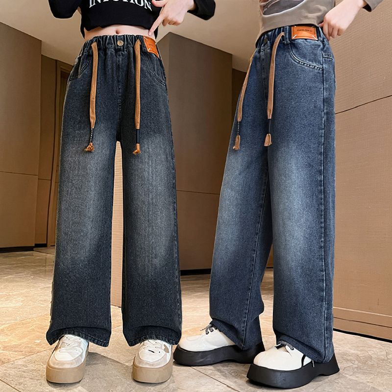 女童牛仔褲時尚闊腿褲2023新款中大童女孩顯瘦百搭春秋款直筒褲子
