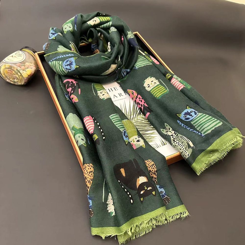 Sciarpa donna in cotone e lino con stampa cane stola estiva_voghion.com