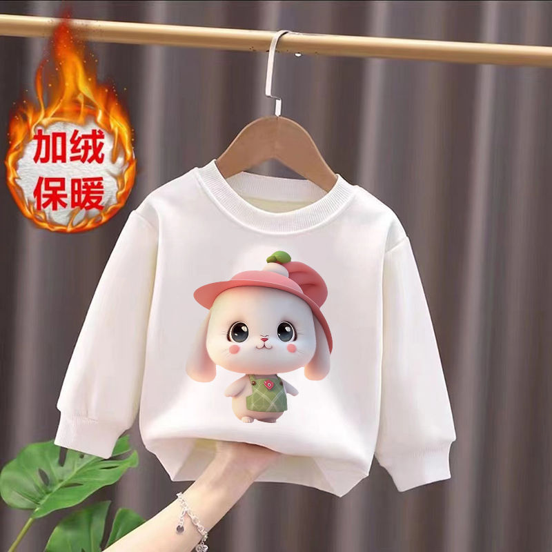 Plush children's sweatshirts, girls' warm tops, men's and women's baby round neck T-shirts, baby autumn and winter thickened bottoming shirts, trendy