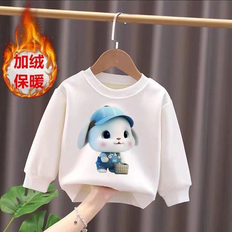 Plush children's sweatshirts, girls' warm tops, men's and women's baby round neck T-shirts, baby autumn and winter thickened bottoming shirts, trendy