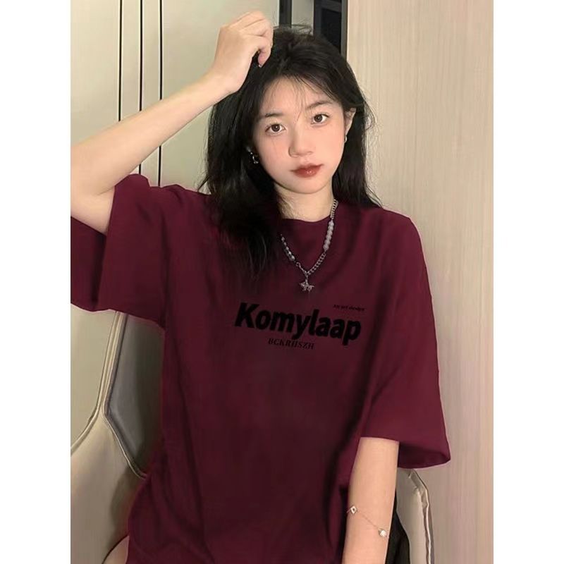美式原宿字母印花100%純棉短袖t恤女夏港風寬鬆學生甜酷潮牌上衣